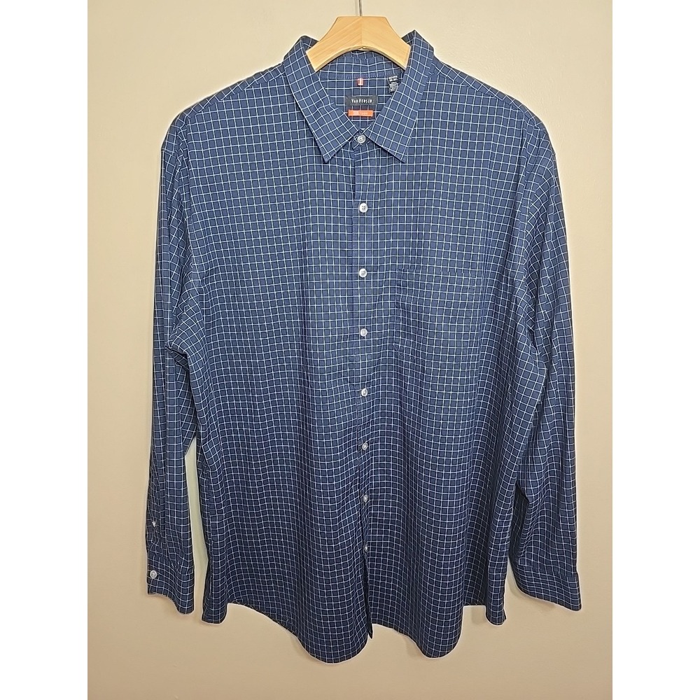VAN HEUSEN Traveler  Mens 3XL Tall  20-20.5 Button Down Blue‎ Checks